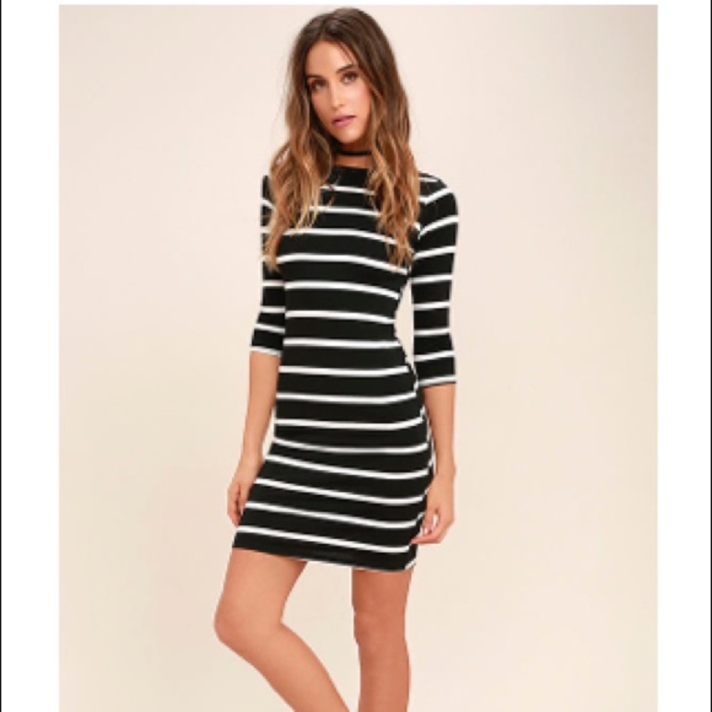 Lulus Heir Lines Black Striped Bodycon Dress